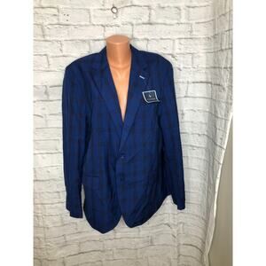 NEW TAILORBYRD $325 COBALT BLUE GLEN PLAID BLAZER SPORT COAT 46R